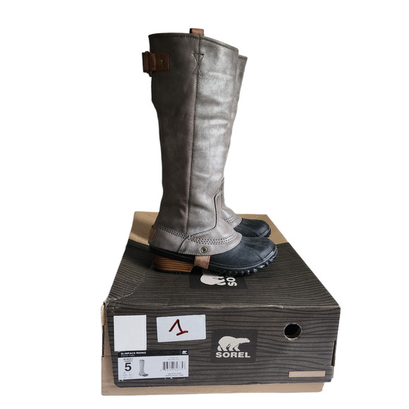 NWT Sorel Slimpack Riding Tall Boots Equestrian Sz 5 Waterproof Leather Charcoal - Picture 3 of 11